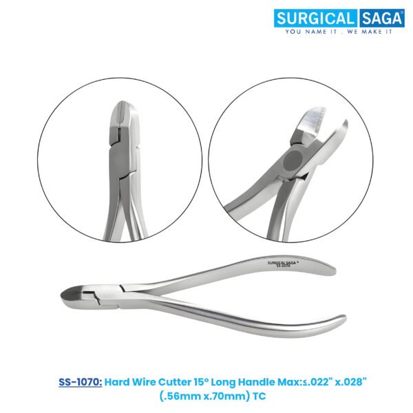 Hard Wire Cutter 15° Long Handle Max:≤.022" x.028"(.56mm x.70mm) - TC Tips