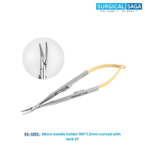 Micro needle holder 180*1.2mm curved with lock ST