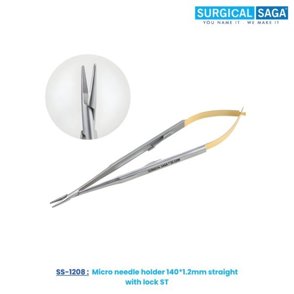 Micro needle holder 140*1.2mm straight with lock ST