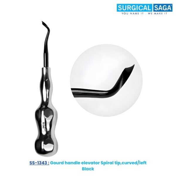Gourd handle elevator Spiral tip,curved/left Black