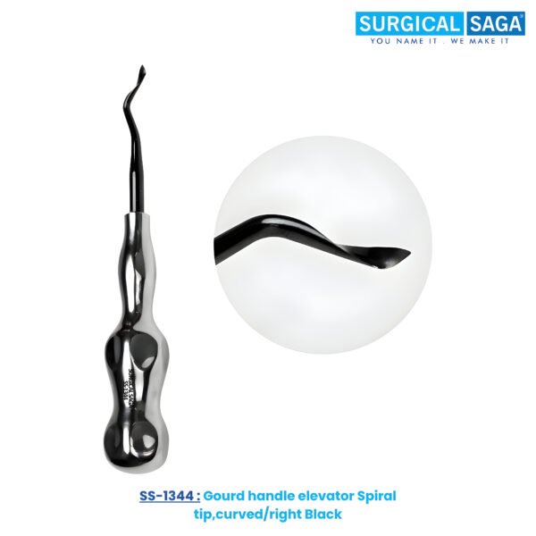Gourd handle elevator Spiral tip,curved/right Black